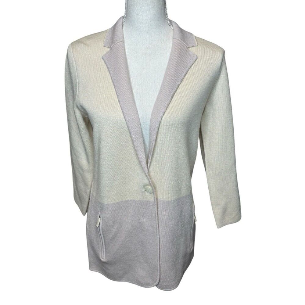 Karen Millen Women's Wool Cream Pink Color Block Cardigan Cottagecore Sz M NWT!